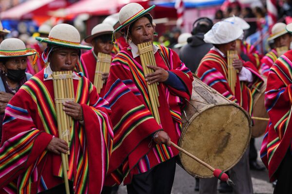 Aymara Indigenous musicians play during the &quot;Jisk&#x27;a Anata,&quot; or &quot;Small party&quot; in the Aymara Indigenous language, during Carnival in La Paz, Bolivia, Monday, Feb. 12, 2024. - Sputnik Africa