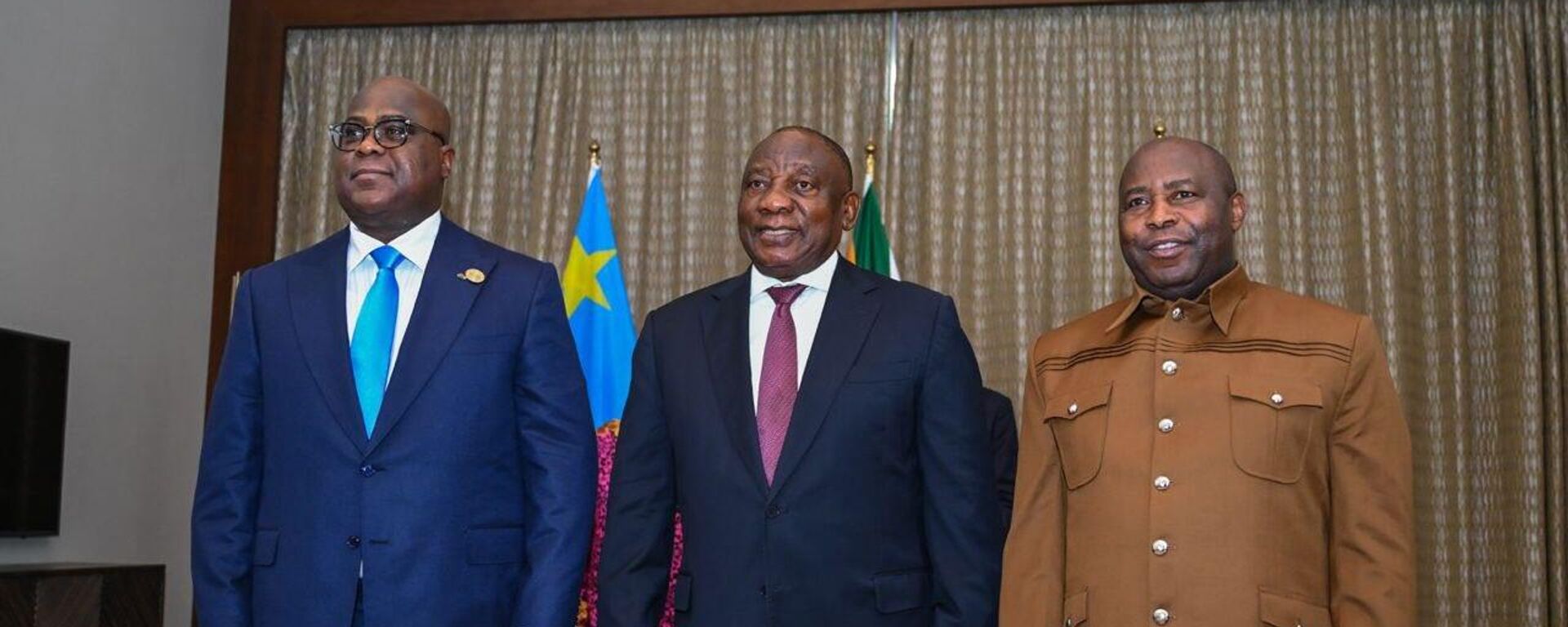 DR Congo President Felix Tshisekedi and his counterparts from South Africa, Cyril Ramaphosa, and Burundi, Evariste Ndayishimiye - Sputnik Africa, 1920, 19.02.2024