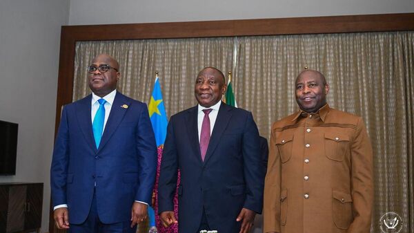 DR Congo President Felix Tshisekedi and his counterparts from South Africa, Cyril Ramaphosa, and Burundi, Evariste Ndayishimiye - Sputnik Africa