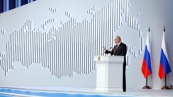 Vladimir Poutine tiens un discours annuel adressé à l'Assemblée fédérale (Parlement russe), le 29 février 2024 - Sputnik Afrique