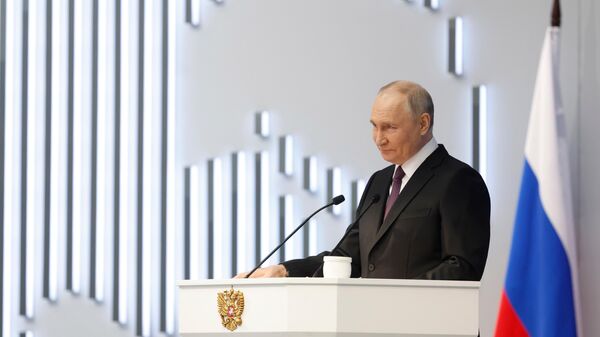 Russian President Vladimir Putin delivers his annual address to the Federal Assembly at Gostiny Dvor in Moscow, Russia, on Thursday, February 29, 2024. - Sputnik Africa