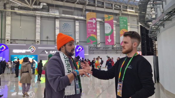 Ibrahim Ben Aissa, an Algerian blogger and translator, speaks to a Sputnik Africa correspondent on the sidelines of the World Youth Festival (WYF) in Sirius, Russia, on Monday, March 4, 2024. - Sputnik Africa