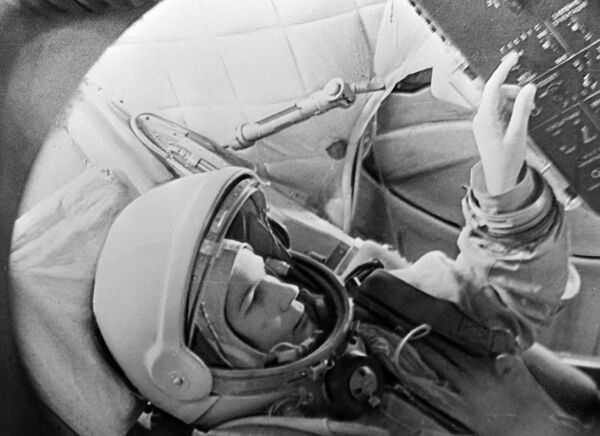 Soviet pilot-cosmonaut Valentina Tereshkova, who became the world&#x27;s first female cosmonaut, in the Vostok spacecraft simulator. - Sputnik Africa