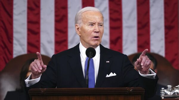 President Joe Biden delivers the State of the Union address to a joint session of Congress at the Capitol, on March 7, 2024, in Washington - Sputnik Afrique