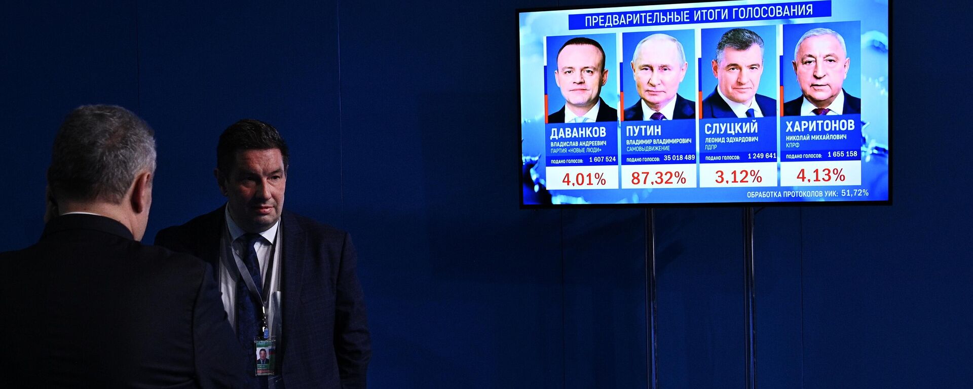 Screen with current results of voting in the Russian presidential election - Sputnik Africa, 1920, 17.03.2024