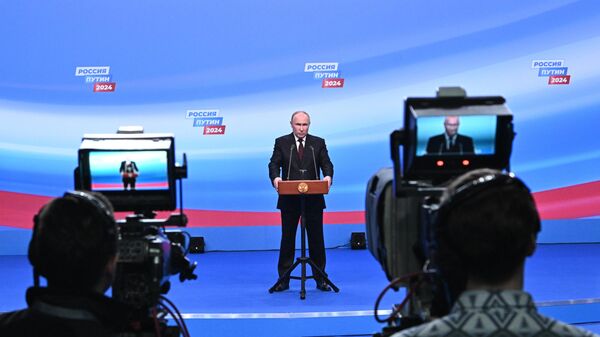 Vladimir Poutine, le 18 mars 2024, quelques heures après la fermeture des bureaux de vote - Sputnik Afrique