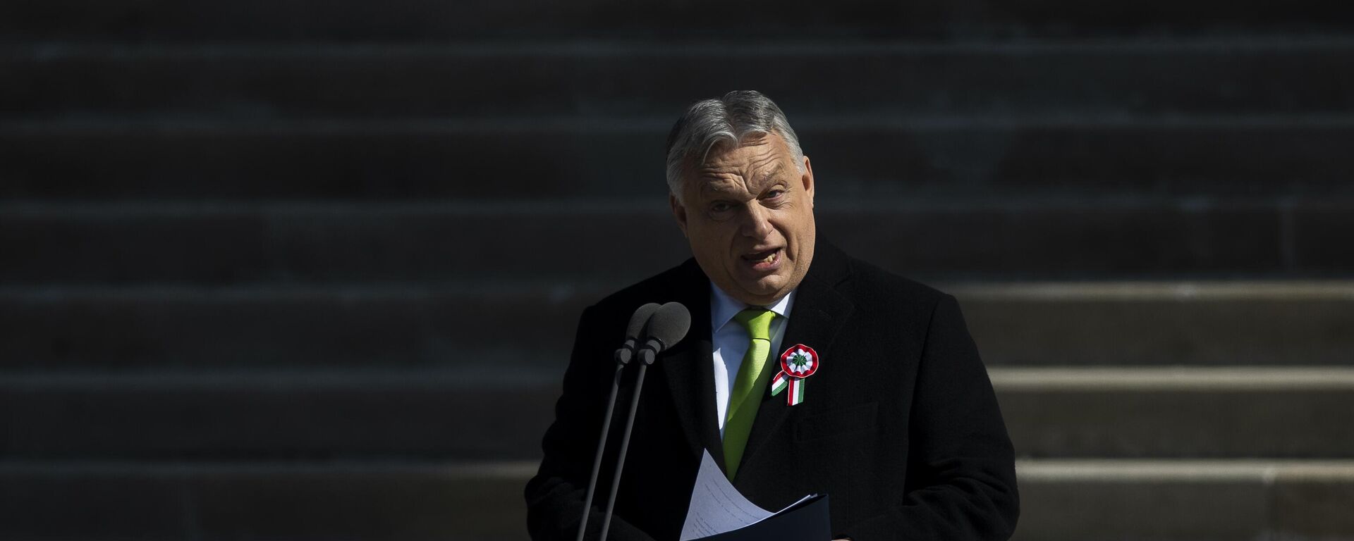 Hungarian Prime Minister Viktor Orban gives a speech on the steps of the National Museum in Budapest, Hungary, on Friday, March 15, 2024. - Sputnik Africa, 1920, 02.06.2024