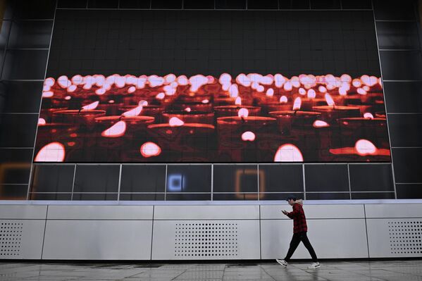 Candles displayed on the screen at the Exhibition of Achievements of National Economy (VDNKh) in Moscow. - Sputnik Africa