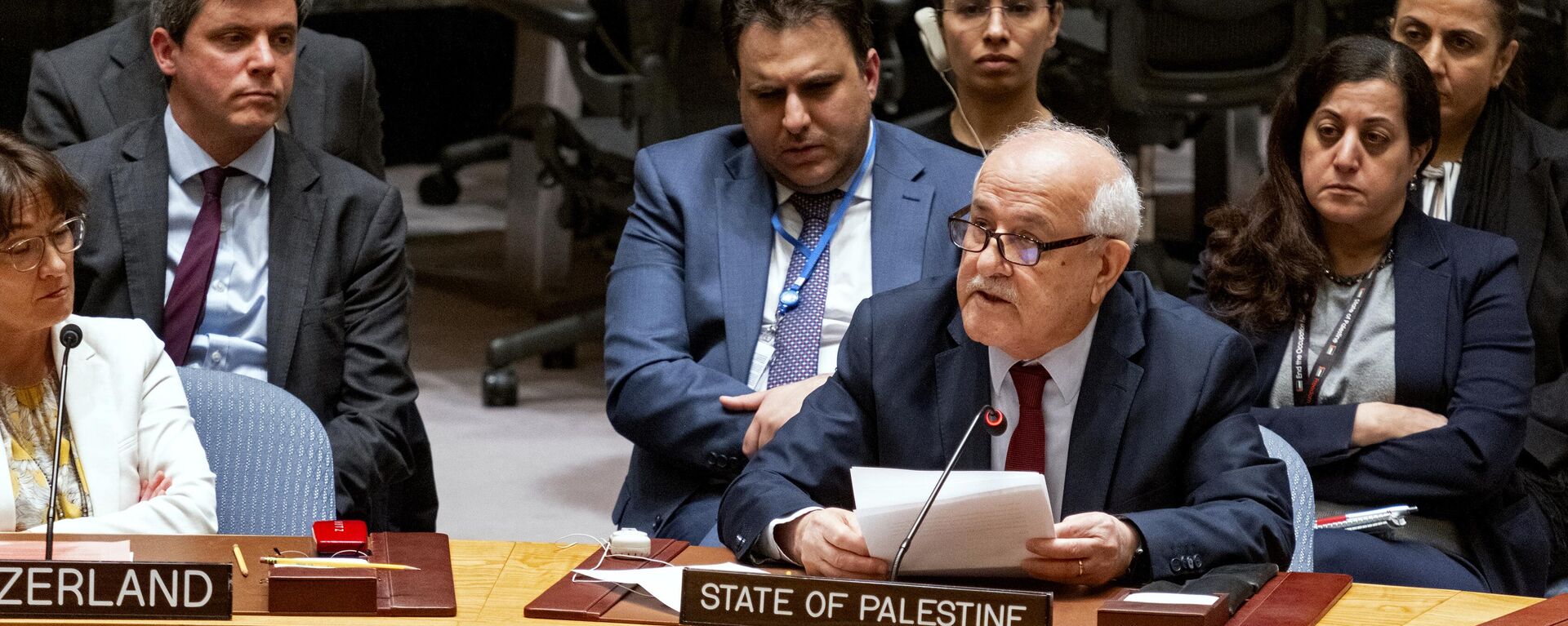 Palestinian Ambassador to the United Nations Riyad Mansour addresses United Nations Security Council at UN headquarters, Monday, March 25, 2024, after a vote that passed a cease-fire resolution in Gaza during the Muslim holy month of Ramadan, its first demand to halt fighting.  - Sputnik Africa, 1920, 07.04.2024