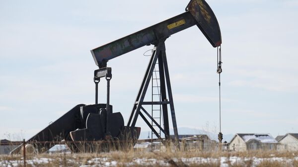An oil pumper stands in a field along Interstate 25 on Thursday, Nov. 30, 2023, near Erie, Colo. - Sputnik Africa