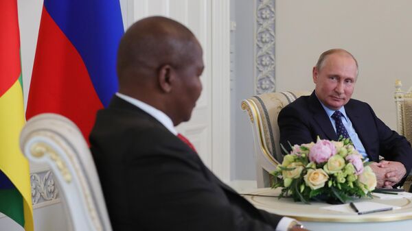 May 23, 2018. Russian President Vladimir Putin and President of the Central African Republic Faustin-Archange Touadera during their meeting. - Sputnik Africa