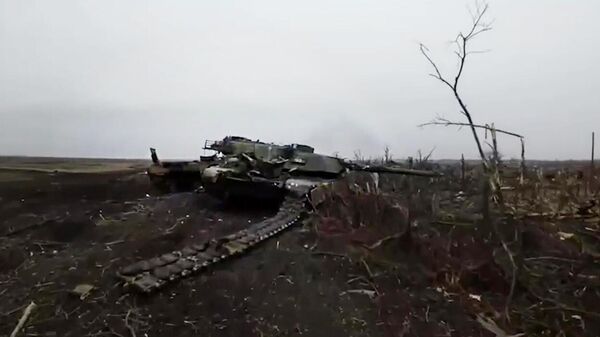  A destroyed Abrams tank near Avdeyevka. File photo - Sputnik Africa