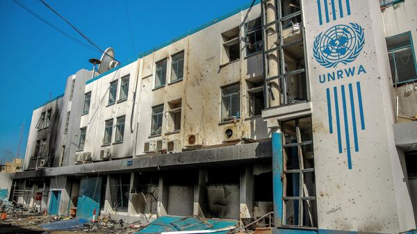 This picture shows the damaged Gaza City headquarters of the United Nations Relief and Works Agency for Palestine Refugees (UNRWA) on February 15, 2024, amid ongoing battles between Israel and the militant group Hamas. - Sputnik Africa