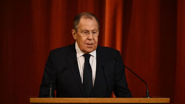 Russian Foreign Minister Sergey Lavrov speaks during a meeting to mark the 90th anniversary of the founding of the Russian Foreign Ministry's Diplomatic Academy - Sputnik Africa
