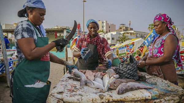 Fishmongers cut and clean fish at the Soumbedioune fish market in Dakar, Senegal, May 31, 2022. - Sputnik Africa