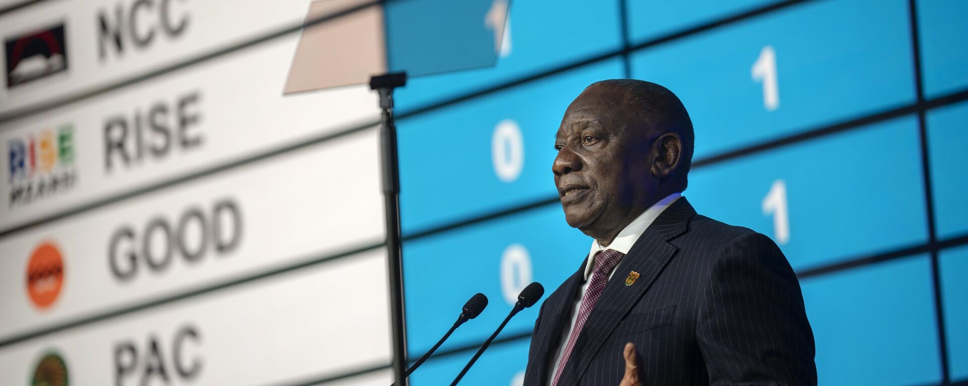 South African President Cyril Ramaphosa speaks during the announcement of the results in South Africa's general elections in Johannesburg, South Africa on Sunday, June 2, 2024.  - Sputnik Africa, 1920, 03.06.2024