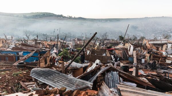 General view of destroyed houses in the aftermath of a tornado and extreme weather at an informal settlement in Tongaat, north of Durban on June 04, 2024. - Sputnik Africa