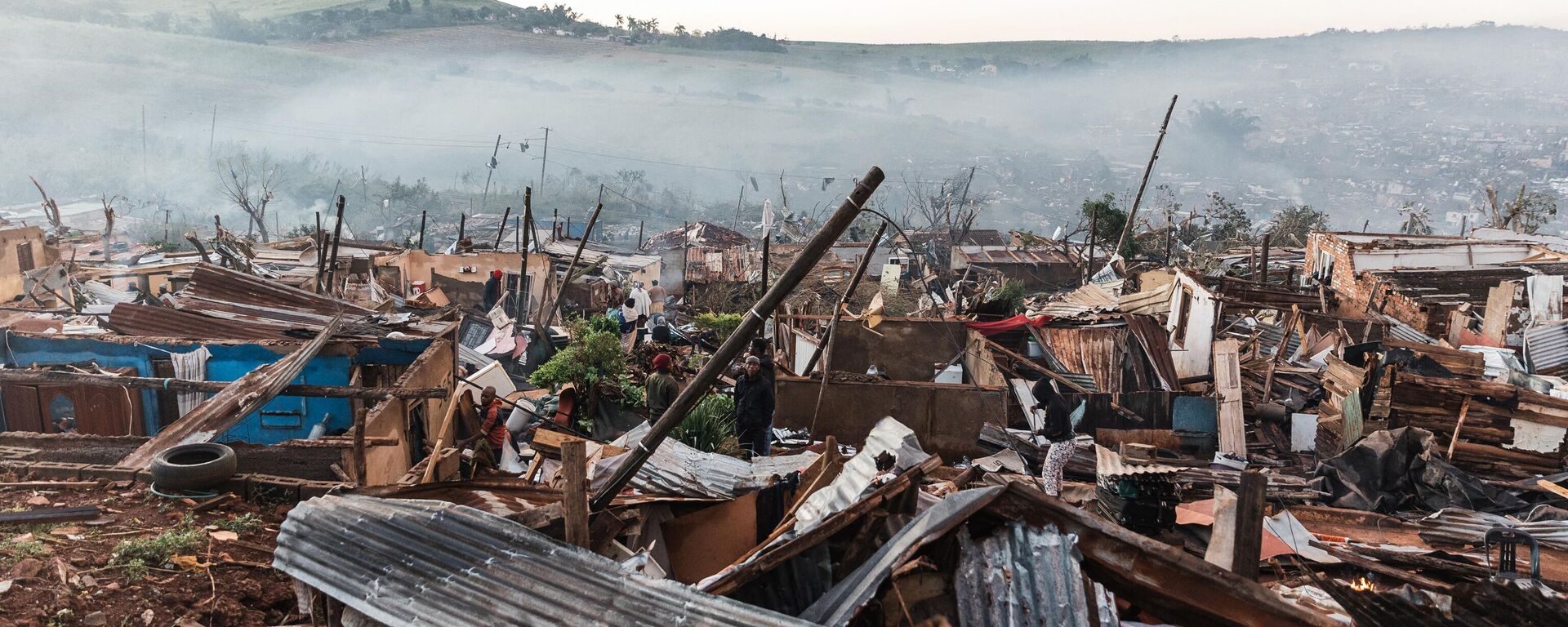 General view of destroyed houses in the aftermath of a tornado and extreme weather at an informal settlement in Tongaat, north of Durban on June 04, 2024. - Sputnik Africa, 1920, 09.06.2024