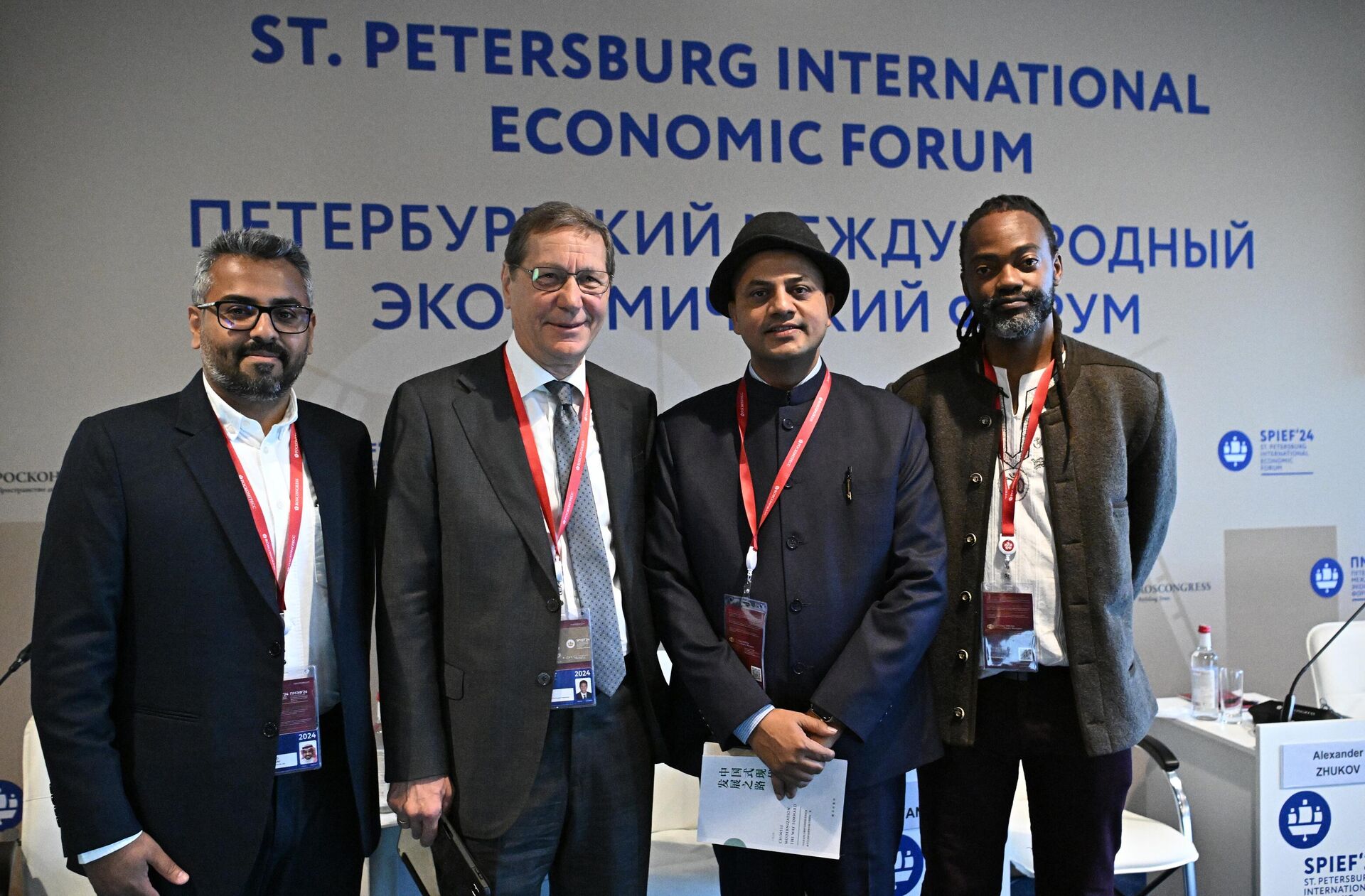 SPIEF-2024. BRICS Expert Forum. BRICS Goals in the Context of a New World Order. From left: Ahmad Almohayani, Economist and strategic foresight advisor. GROGAIN CONSULTING; Alexander Zhukov, First Deputy Chairman of the State Duma of the Federal Assembly of the Russian Federation; Binod Singh Ajatshatru, Director of the BRICS Institute in New Delhi; Philani Mthembu, Executive Director, Institute for Global Dialogue - Sputnik Africa, 1920, 10.06.2024