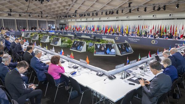 This photograph shows a general view of a plenary session at the Summit on peace in Ukraine, at the luxury Burgenstock resort, near Lucerne, on June 16, 2024. - Sputnik Africa