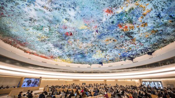 General view during a session to debate on the report of the United Nations High Commissioner for Human Rights on the situation in the Occupied Palestinian Territory at the 55th session of the United Nations Human Rights Council in Geneva on February 29, 2024. - Sputnik Africa