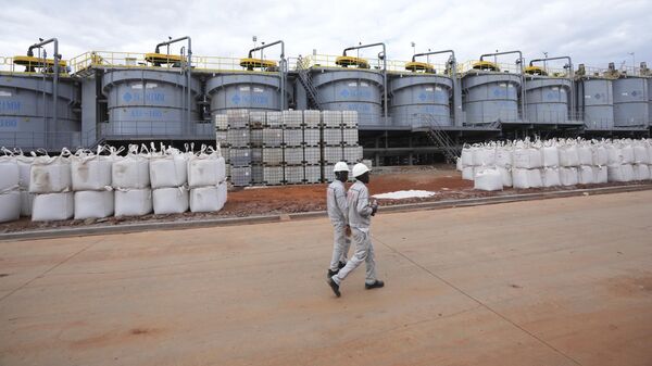 Workers walk past lithium filled bags on the grounds of Prospect Lithium Zimbabwe's processing plant in Goromonzi about 80 kilometers southeast of the capital Harare, Wednesday, July 5, 2023.  - Sputnik Africa