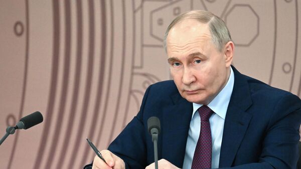 June 13, 2024. Russian President Vladimir Putin holds a meeting of the Council on Science and Education at the Joint Institute for Nuclear Research (JINR) in Dubna. - Sputnik Africa