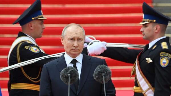 Russian President Vladimir Putin addresses to the units of the Russian Defence Ministry, the Russian National Guard Troops (Rosgvardiya), the Russian Ministry of Internal Affairs (MVD), the Russian Federal Security Service (FSB) and the Russian Federal Protective Service (FSO) - Sputnik Africa