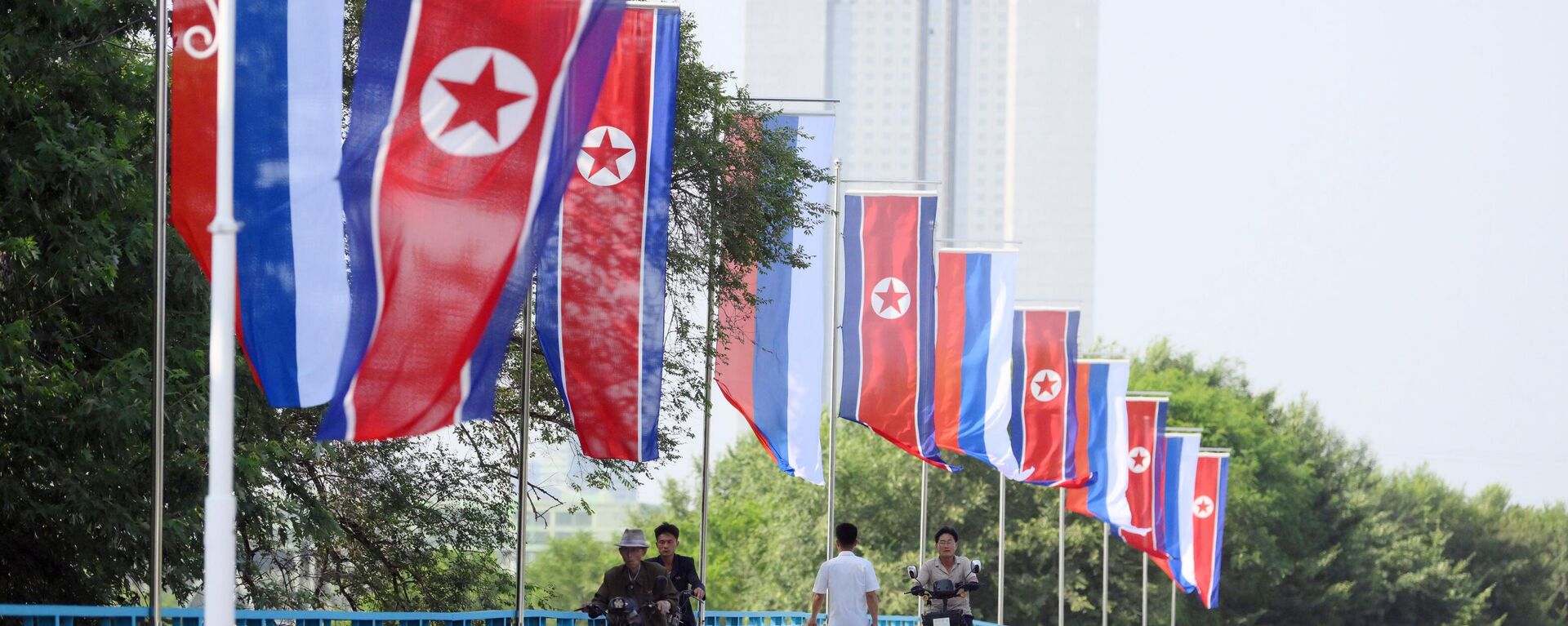 Flags of North Korea and Russia on the street in Pyongyang - Sputnik Africa, 1920, 05.12.2024