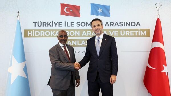 Turkish Energy and Natural Resources Minister Alparslan Bayraktar and Somalian Petroleum and Mineral Resources Minister Abdirizak Omar Mohamed - Sputnik Africa