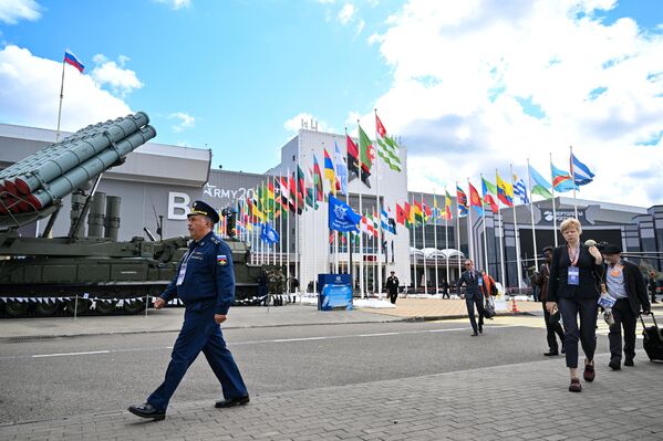 Military officials from foreign states and visitors gather for the 10th International Military-Technical Forum Army-2024 at Patriot Congress and Exhibition Centre in Moscow region, Russia. - Sputnik Africa