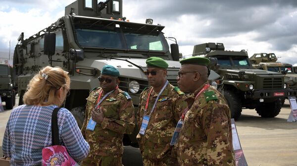 Military officials from Mali attend the 10th International Military-Technical Forum Army-2024 at Patriot Congress and Exhibition Centre in Moscow region, Russia. - Sputnik Africa