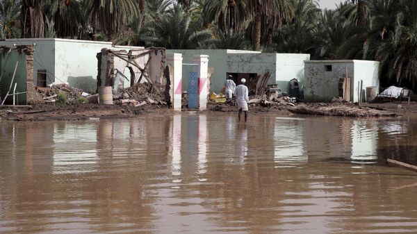 Floodwaters surround houses, many of them badly damaged, in a village near the city of Meroe, Sudan - Sputnik Africa