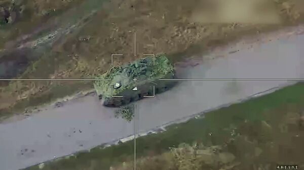 The footage shows the destruction by servicemen-operators of the Lancet loitering munitions of a US-made Bradley infantry fighting vehicle, a Cossack combat armored vehicle, an armored personnel carrier and an infantry fighting vehicle of the Ukrainian Armed Forces in Russia's Kursk region. Still frame from the video - Sputnik Africa