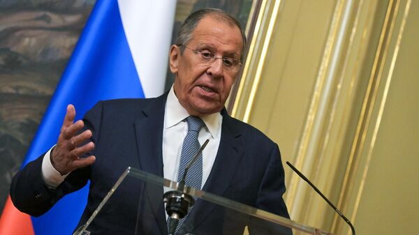 Russian Foreign Minister Sergey Lavrov during a press conference following talks with Egyptian Foreign Minister Badr Abdelatty in Moscow. - Sputnik Afrique