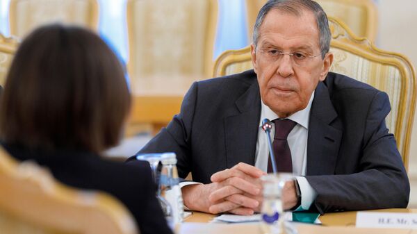 Russian Foreign Minister Sergei Lavrov during talks with International Committee of the Red Cross (ICRC) President Mirjana Spoljaric at the Russian Foreign Ministry's Reception House. - Sputnik Africa