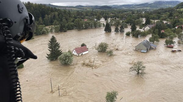 This handout photo provided by the Polish fire department, shows a flooded area near the Nysa Klodzka river in Nysa, Poland on Monday, Sept. 16, 2024. - Sputnik Africa