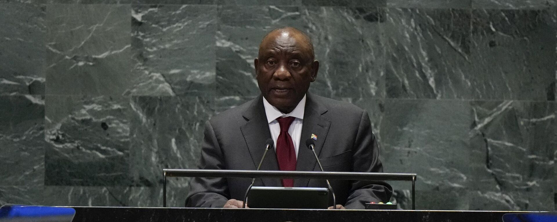 South Africa's President Cyril Ramaphosa speaks to the United Nations General Assembly during the Summit for the Future, Sunday, Sept. 22, 2024 at UN headquarters.  - Sputnik Africa, 1920, 23.09.2024