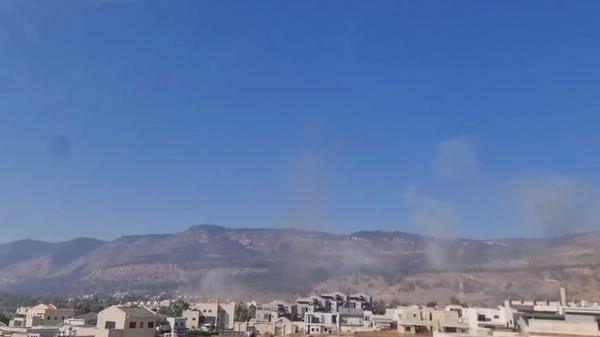 A screenshot from a video showing Hezbollah's attack on Israel. - Sputnik Africa