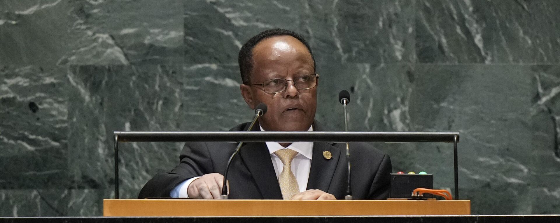 Ethiopia's Foreign Minister Taye Atske-Selassie Amde speaks to the United Nations General Assembly during Summit of the Future, Sunday, Sept. 22, 2024 at U.N. headquarters.  - Sputnik Africa, 1920, 27.09.2024