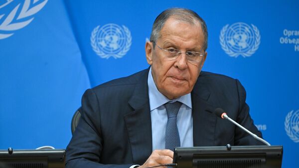 Russian Foreign Minister Sergey Lavrov speaks at a press conference during the 79th session of the UN General Assembly in New York. - Sputnik Africa