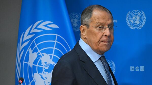 Russian Foreign Minister Sergey Lavrov speaks at a press conference during the 79th session of the UN General Assembly in New York. - Sputnik Africa