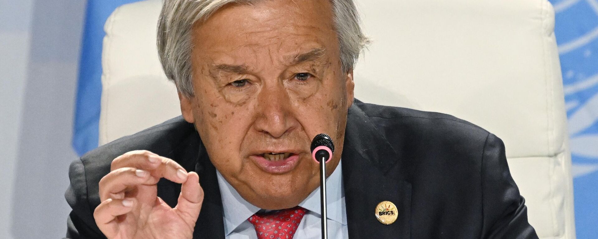 United Nations (UN) Secretary-General António Guterres at a press conference following the XV BRICS summit in Johannesburg. - Sputnik Africa, 1920, 12.10.2024