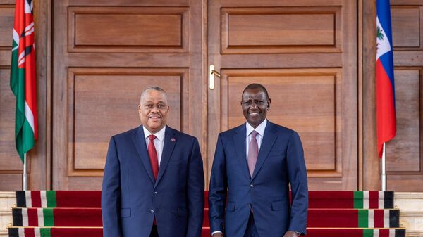 Kenyan President William Ruto at a joint media briefing with Prime Minister of Haiti Garry Conille, State House, Nairobi. - Sputnik Africa