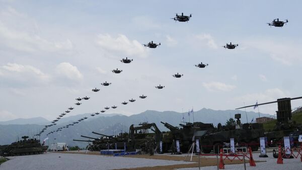 The South Korean army's drones fly during South Korea-US joint military drills at Seungjin Fire Training Field in Pocheon, South Korea, Thursday, May 25, 2023.  - Sputnik Africa