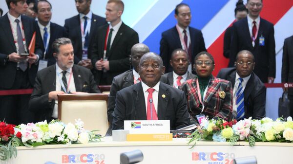 South African President Cyril Ramaphosa during a meeting with BRICS leaders in a narrow format as part of the XVI BRICS summit in Kazan. - Sputnik Africa