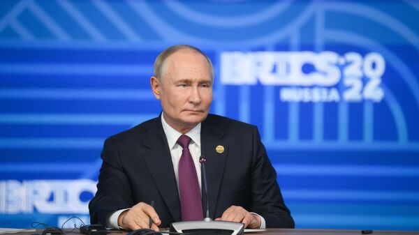 Russian President Vladimir Putin at a press conference as part of the XVI BRICS summit in Kazan. - Sputnik Africa