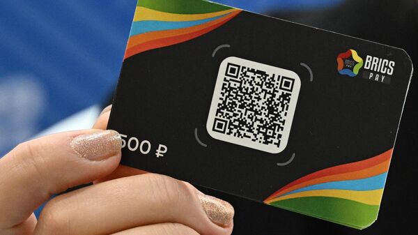 Promo cards of the BRICS Pay payment service, presented at the BRICS Business Forum in Moscow. - Sputnik Africa