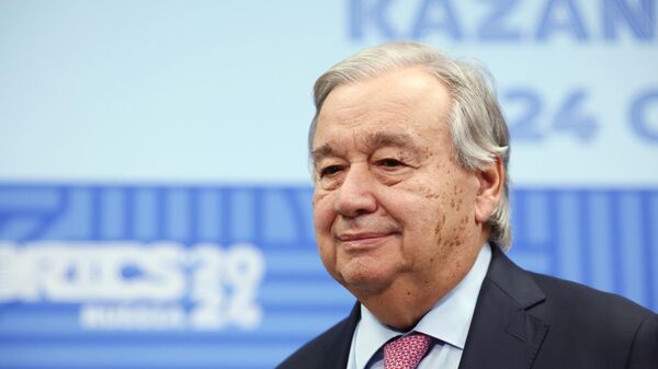 United Nations Secretary-General António Guterres meeting with Russian President Vladimir Putin on the sidelines of the 16th BRICS summit in Kazan. - Sputnik Africa