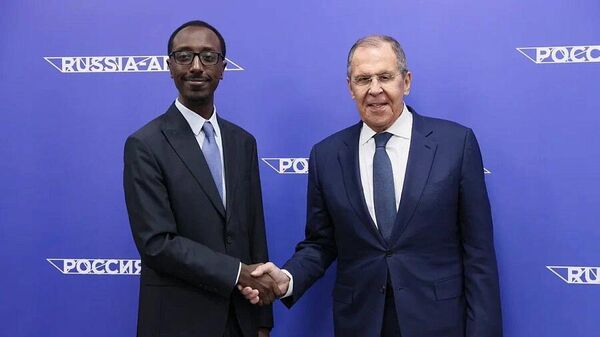 Russian Foreign Minister Sergey Lavrov and Foreign Minister of the Federal Democratic Republic of Ethiopia Gedion Timotheos on the sidelines of the first ministerial conference held as part of the Russia-Africa Partnership Forum, Sochi, November 8, 2024. - Sputnik Africa